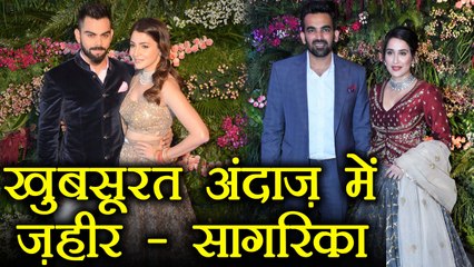 Virat - Anushka Mumbai Reception: Newlywed Zaheer - Sagarika shine in ROYAL Look | FilmiBeat