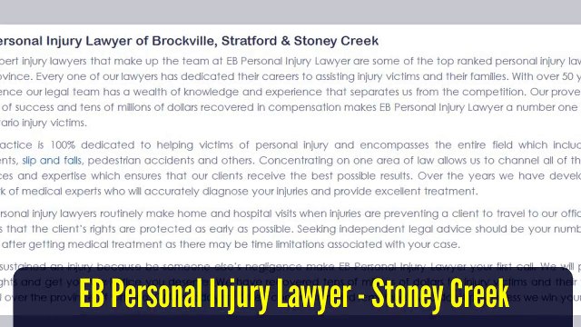 Stoney Creek Personal Injury Lawyer - EB Personal Injury Lawyer (800) 289-5079