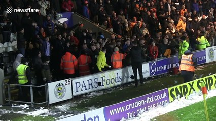 Scottish football fans have snowball fight at St Mirren Park