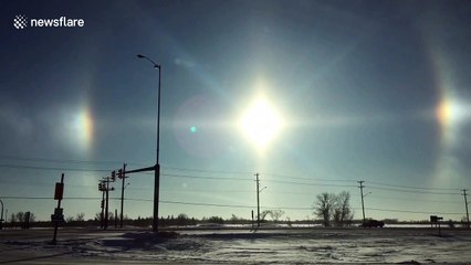 Extreme cold in Canada creates "sun dog" phenomenon