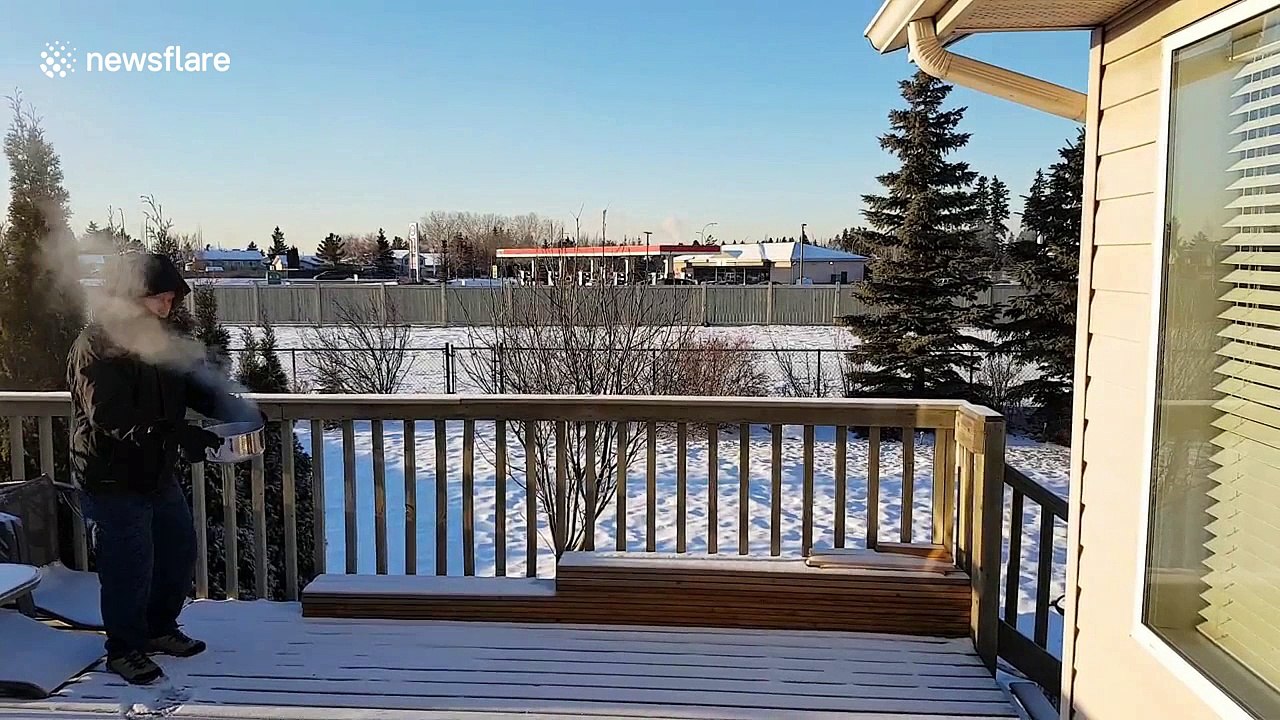 Boiling water freezes instantly in Canadian extreme cold