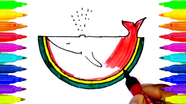 Whale Watermelon color page for kids learn color coloring page How to draw wale easy to draw