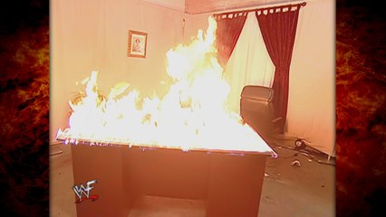 Kane w/ The Undertaker Sets Fire to Commissioner Regal's Office! 4/19/01
