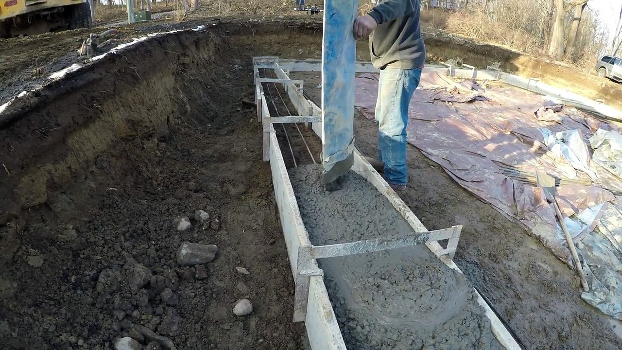 Digging a foundation and pouring a footing