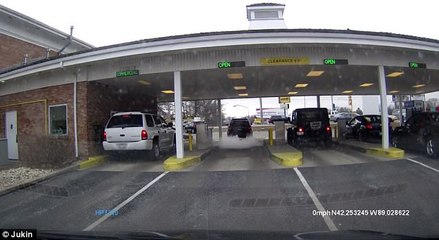 Moment driver slams on gas pedal and flies over a car