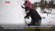 Sarıkamış Harekatı'nda donarak şehit olan askerlerin kardan heykellerinin yapımına başlandı