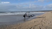 Kite surfers in Cornwall make the most of Storm Dylan