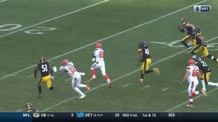 David Njoku stiff arms Joe Haden to the turf on 34-yard gain
