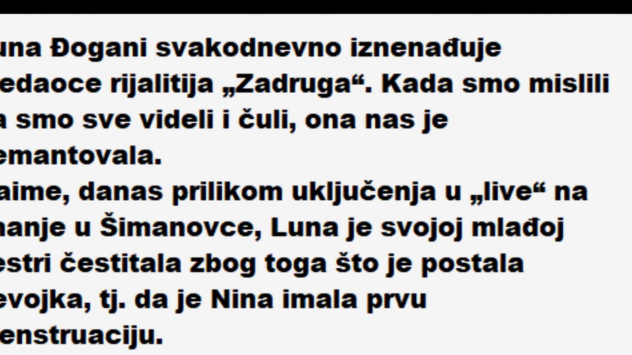 DA LI JE MOGUĆE? LUNA SVOJOJ SESTRI ČESTITALA PRVI CIKLUS!