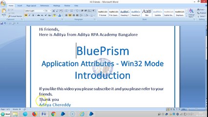 BluePrism-Application Attributes-Win32 Mode - BPAAW321001- Introduction-Aditya RPA Academy