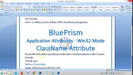 BluePrism-Application Attributes-Win32 Mode-BPAAW321003-ClassName-Aditya RPA Academy