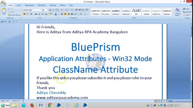 BluePrism-Application Attributes-Win32 Mode-BPAAW321003-ClassName-Aditya RPA Academy