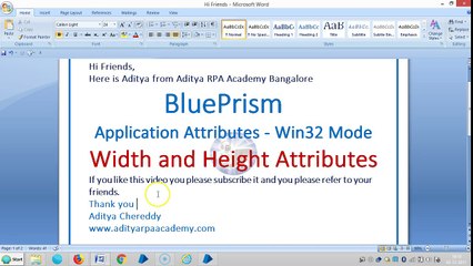 BluePrism-Application Attributes-Win32 Mode-BPAAW321006- Widht and Height -Aditya RPA Academy