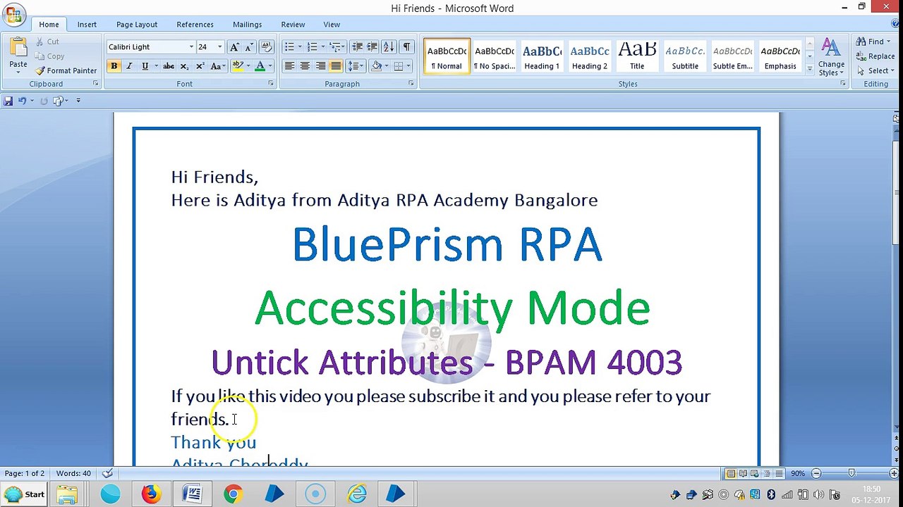 BluePrism - Accessibility Mode - Untick Attributes - BPAM 4003 - Aditya RPA Academy