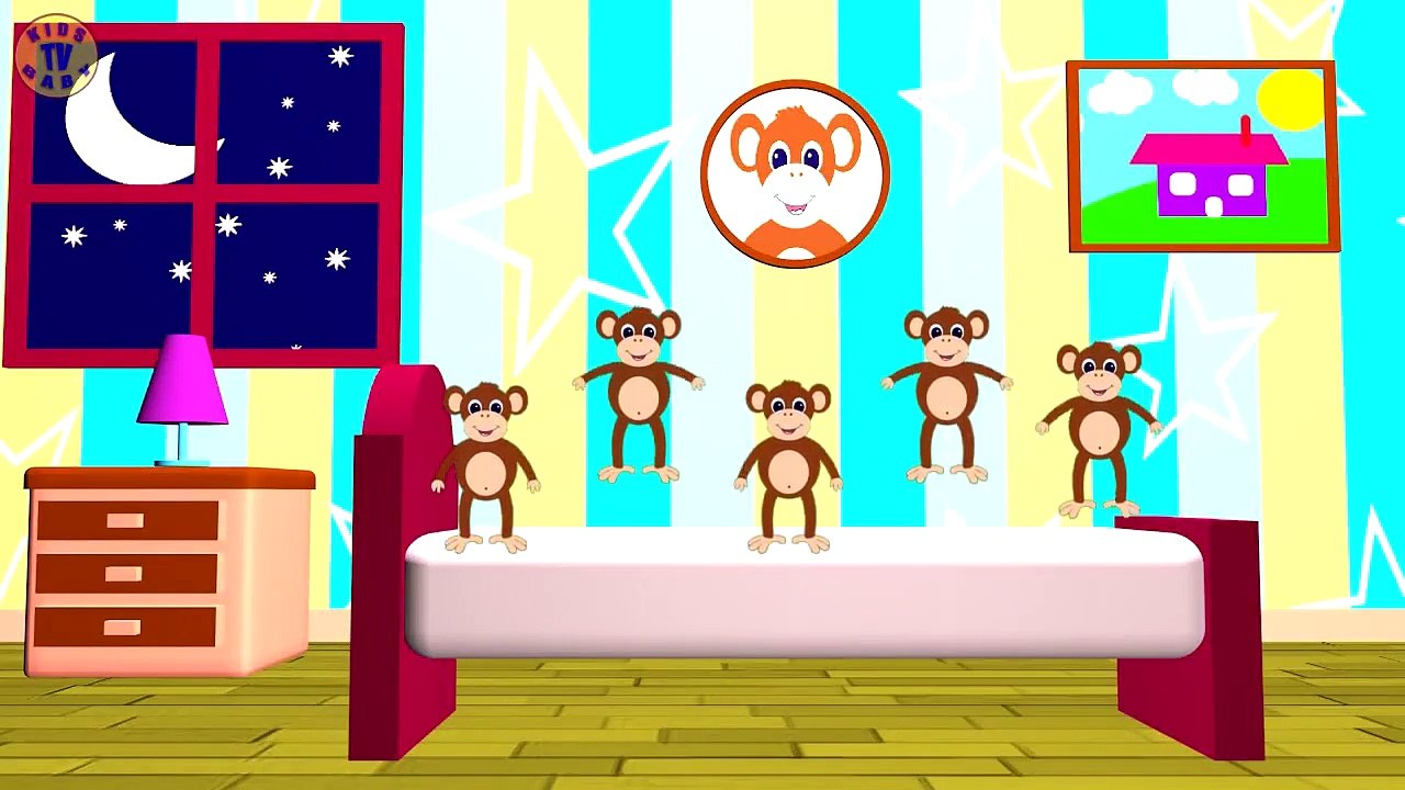 FIVE LITTLE MONKEYS - Jumping On The Bed - Nursery Rhymes, Crazy Monkeys, S