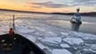 Coast Guard Cutter Cracks Ice Along Hudson River