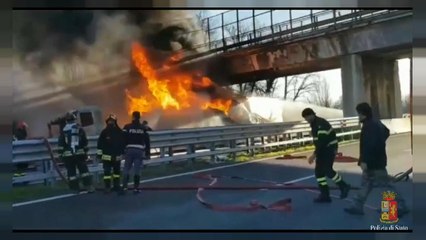 Accidente con camión cisterna en llamas en Italia
