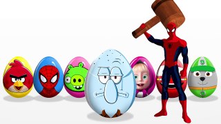 Learn Colors! Surprise Eggs! Masha and the Bear! Spiderman! Hulk! Paw Patrol! Spongebob! McQu