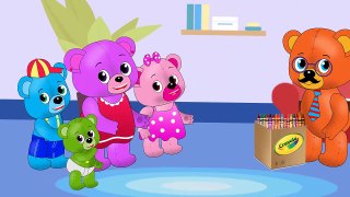 Mega Gummy bear crying got scared by crayons finger family nur