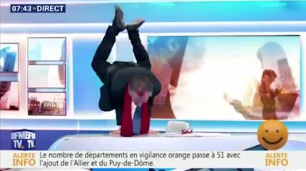 Christophe Barbier fait le poirier sur le plateau de BFM