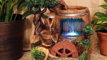 Barrels with Spinning Wheel and Color LED Lights Table Top Water Fountain