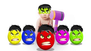 SURPRISE EGGS! LEARN COLORS! Baby eating an egg with a HULK  Baby turns into a HULK! Lea