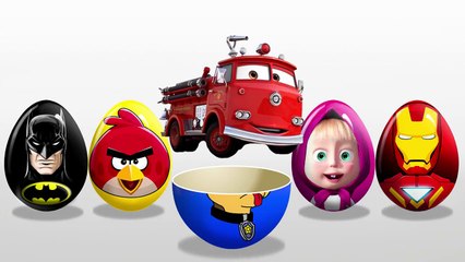 LEARN COLORS! Firetruck! Spiderman! Angry Birds! Masha and the Bear! Surprise Eggs!-x3SlWtWgD