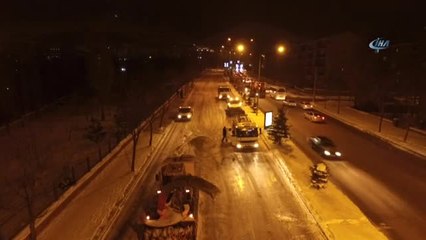 Erzurum'da Karla Mücadele Çalışmaları Havadan Görüntülendi