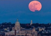 Supermoon Rises Over Rhode Island State House in Providence