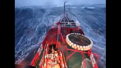 Ship Battles Huge Waves During Storm in Denmark HD