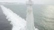 Drone Takes Tour of Frozen Lighthouses on Lake Michigan