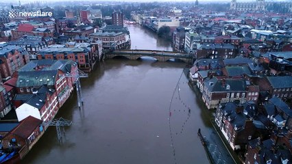 River bursts banks flooding historic UK city of York