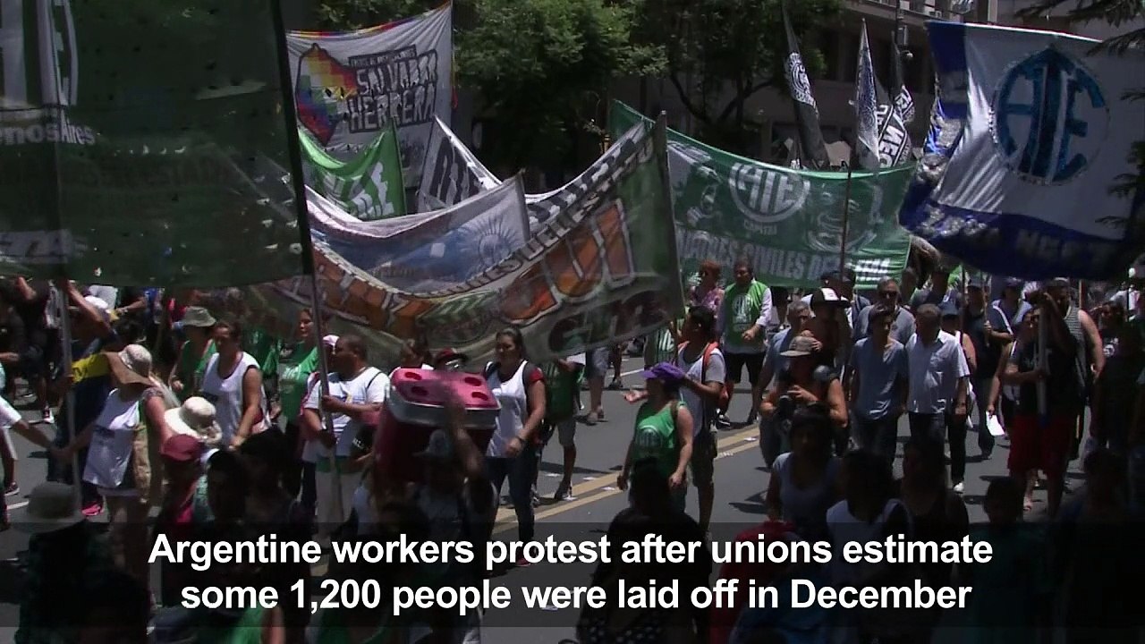 Argentine civil servants march during strike against layoffs