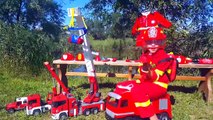 A fireman set and lots of fire trucks Toys cars for kids Cheerful videos for c