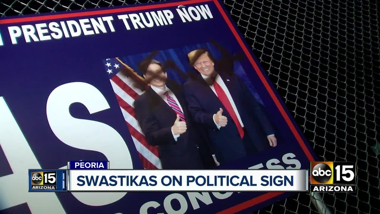 Hateful symbols spray-painted on campaign sign