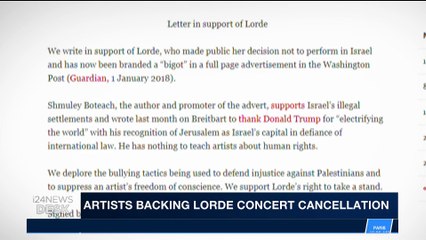 i24NEWS DESK | Artists backing Lorde concert cancellation  | Saturday, January 6th 2018