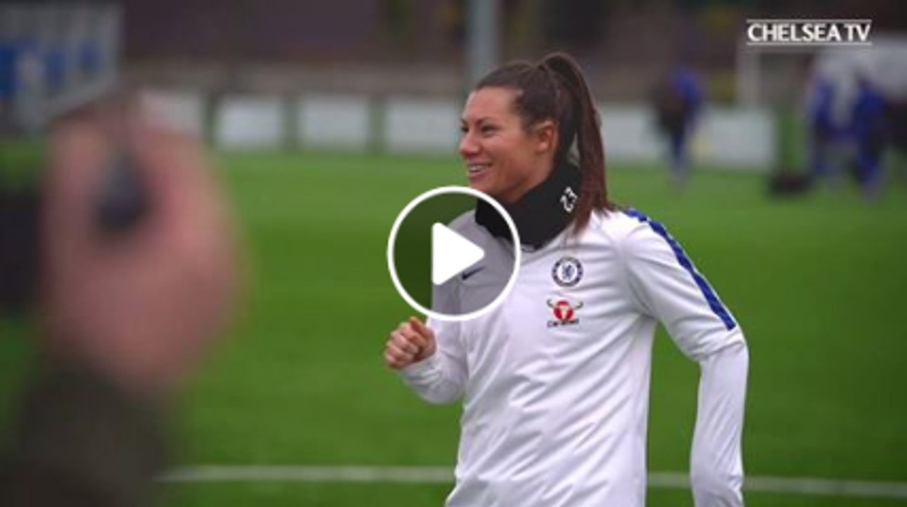 Ramona Bachmann and Gemma Davison have a go at recreating Gianfranco Zola's legendary goal