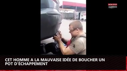 Cet homme a la mauvaise idée de boucher un pot d’échappement (vidéo)