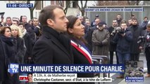 Trois ans après l'attentat contre Charlie Hebdo, Emmanuel Macron se recueille devant les anciens locaux du journal