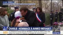 Charlie Hebdo: Emmanuel Macron embrasse la mère d'Ahmed Merabet avant de rendre hommage au policier tué