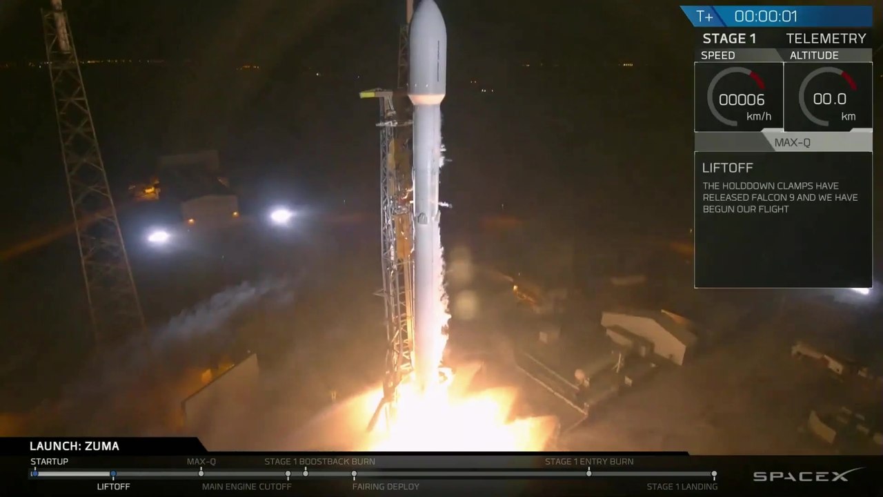 First Rocket Launch of 2018 with SpaceX Falcon 9 and Zuma Payload