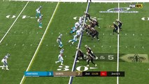 New Orleans Saints quarterback Drew Brees hits wide receiver Michael Thomas out of his break for 19 yards