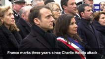 French president Macron pays tribute to Charlie Hebdo victims