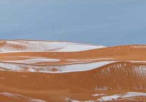 Snow Whitens Sahara Desert in Algeria