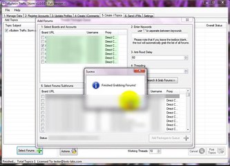 vBulletraffic Step 5: Add topics, select forums, generate packages and create topics on forums