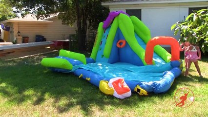 Download Video: Giant Inflatable Water Slide & Shark Disney Princess Surprise w Warheads Sour Candy + Peppa Pig