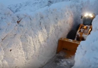 Snowplow Digs Route Through Huge Banks of Snow in Southeastern France