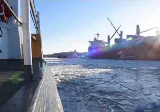 Ice Breakers Patrol Hudson River During New York Freeze