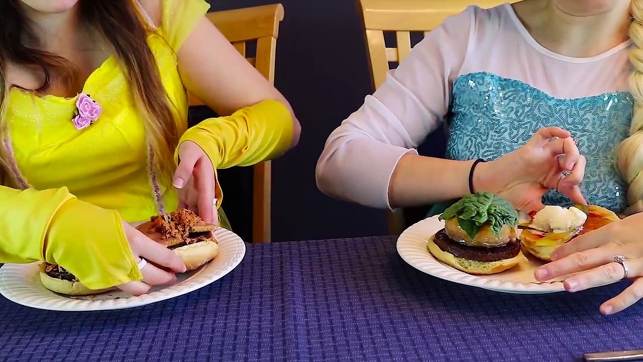 Frozen Elsa & Belle HAMBURGER CHALLENGE! w  Spiderman Joker Break up Fun Superhero in real life IRL | Superheroes | Spiderman | Superman | Frozen Elsa | Joker