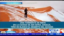 Tormenta de nieve en la ciudad de Ain Sefra, Argelia, tiñó de blanco el desierto del Sahara